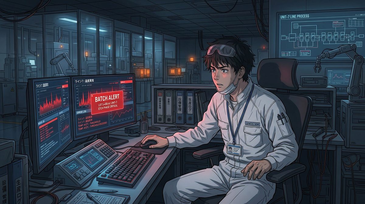 Illustration from When Things Go Wrong: a process engineer discovers a batch alert on the semiconductor production line